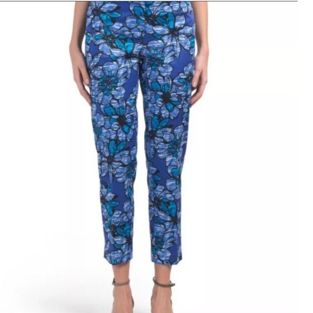 Pappagallo Royal Blue Twilight Floral Capri Pants Sz 12